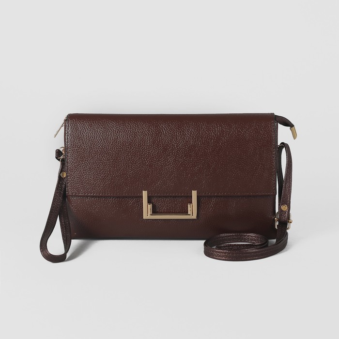 Клатч женский на молнии, 3 отдела, наружный карман, с ручкой, длинный ремень, цвет коричневый