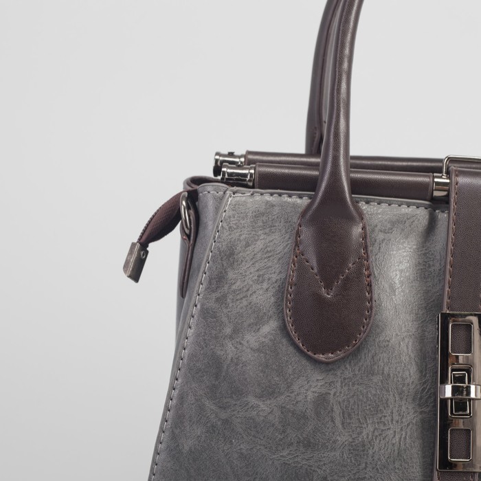 Сумка женская на молнии, 1 отдел с перегородкой, длинный ремень, цвет серый