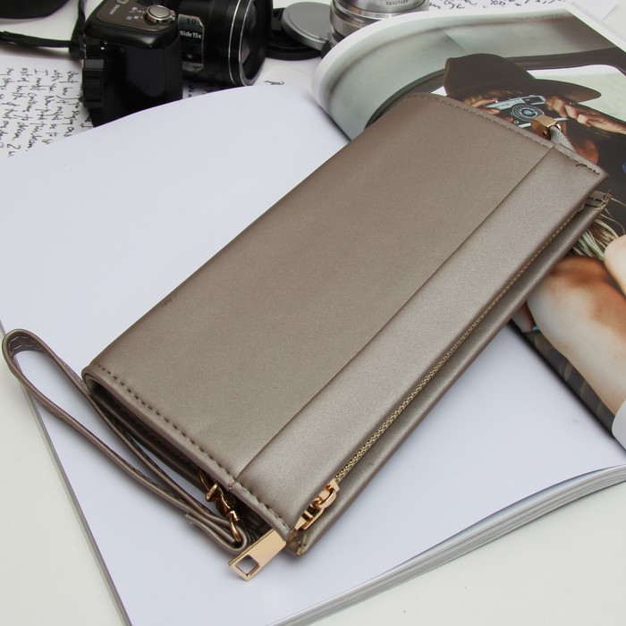 Клатч женский на молнии, 1 отдел с перегородкой, с ручкой, цвет бежевый