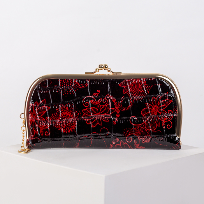 Кошелёк женский на фермуаре, 4 отдела, для монет, цвет красный