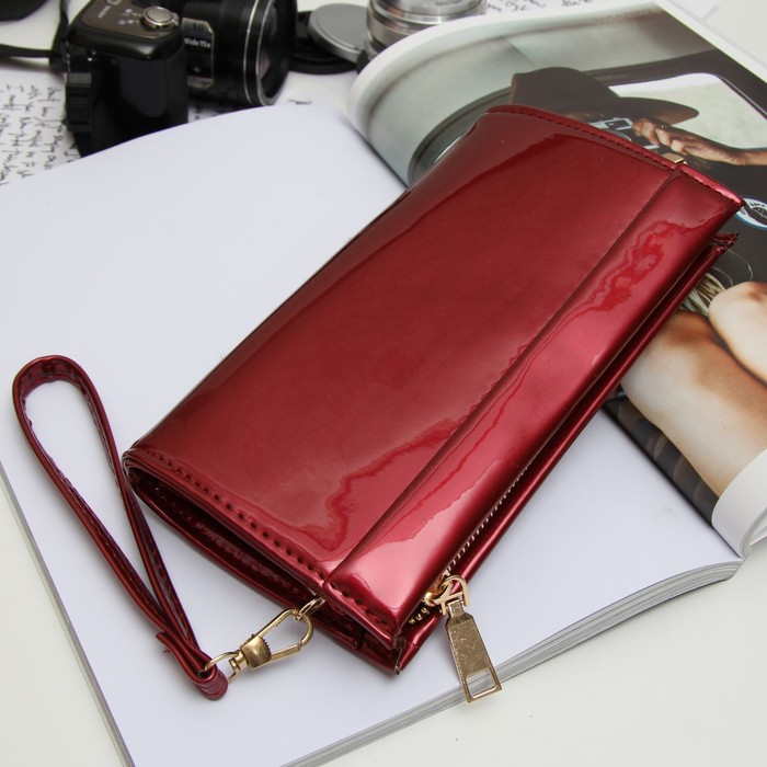 Клатч женский на молнии, 1 отдел с перегородкой, с ручкой, цвет бордовый