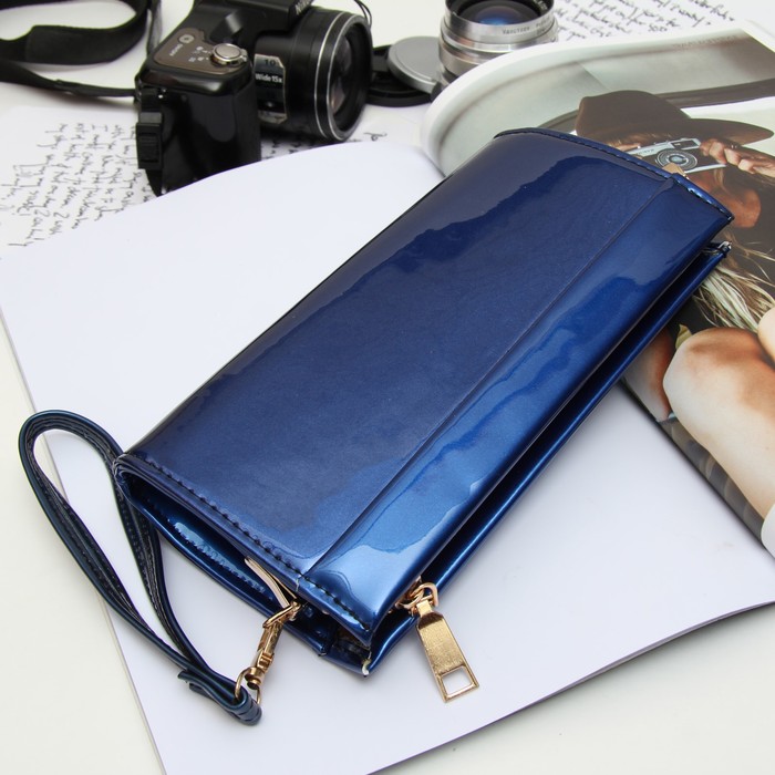 Клатч женский "Алина", на молнии, 1 отдел с перегородкой, с ручкой, цвет синий