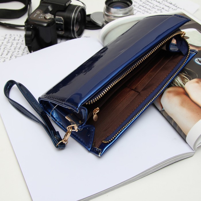 Клатч женский "Алина", на молнии, 1 отдел с перегородкой, с ручкой, цвет синий