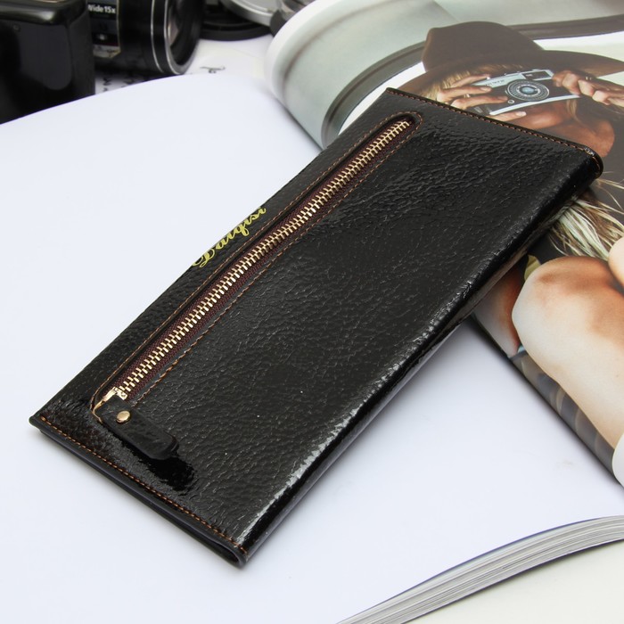 Кошелёк женский, 2 отдела, для карт, монет, цвет чёрный