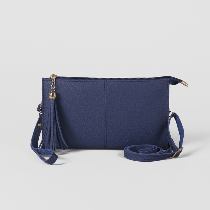Клатч женский на молнии, 3 отдела, с ручкой, длинный ремень, цвет синий