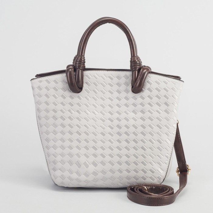 Сумка женская на магните, 3 отдела, длинный ремень, цвет серый