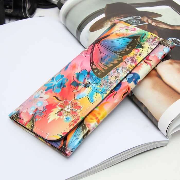 Кошелёк женский на кнопке, 2 отдела, для карт, монет, цвет розовый