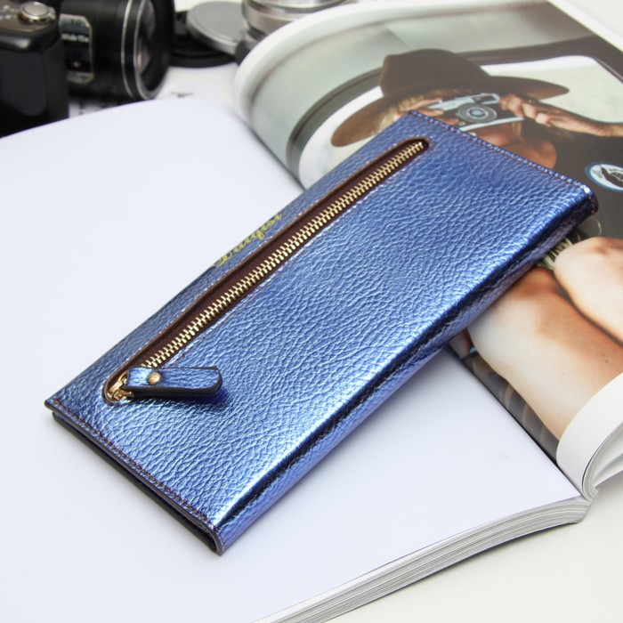 Кошелёк женский, 2 отдела, для карт, монет, цвет синий