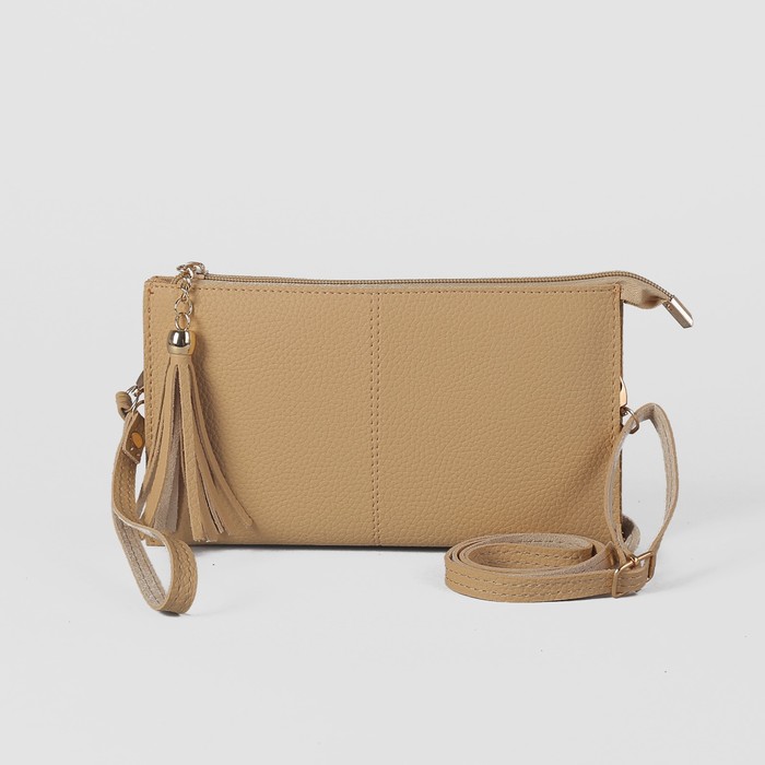 Клатч женский на молнии, 3 отдела, с ручкой, длинный ремень, цвет молочный