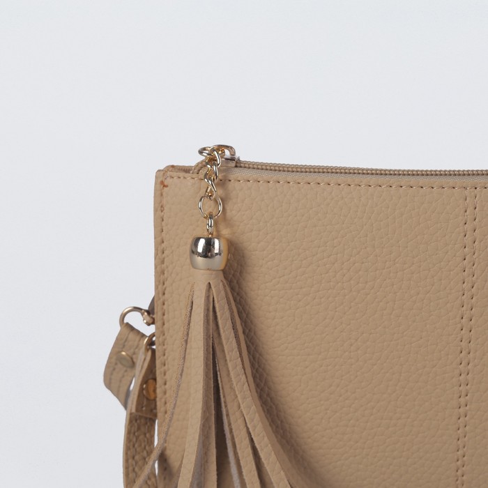Клатч женский на молнии, 3 отдела, с ручкой, длинный ремень, цвет молочный
