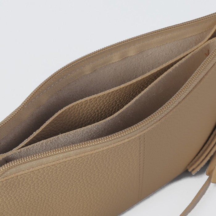 Клатч женский на молнии, 3 отдела, с ручкой, длинный ремень, цвет молочный