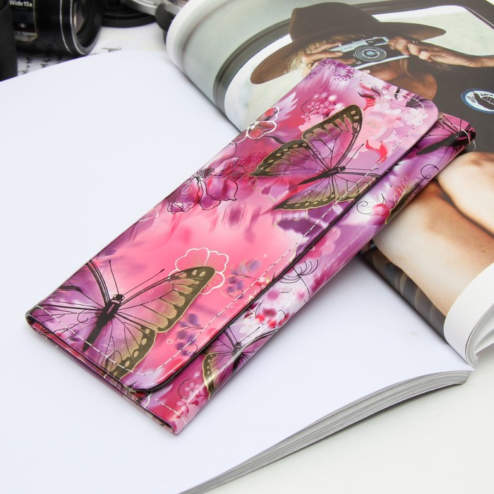 Кошелёк женский на кнопке, 2 отдела, для карт, монет, цвет сиреневый