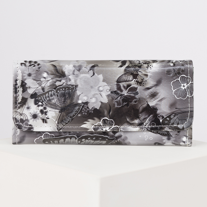 Кошелёк женский на кнопке, 2 отдела, для карт, монет, цвет чёрный