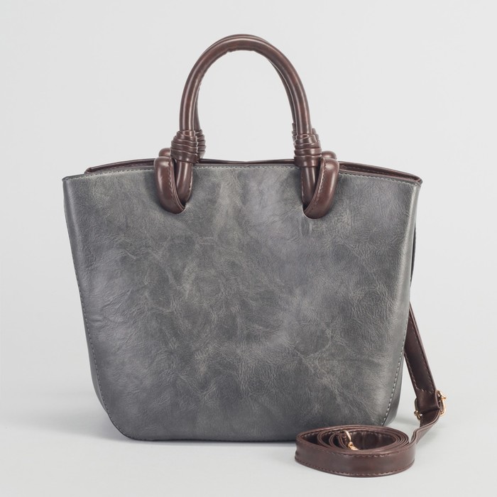 Сумка женская на магните, 3 отдела, длинный ремень, цвет серый