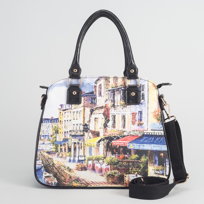 Сумка женская на молнии, 3 отдела, наружный карман, длинный ремень, цвет чёрный