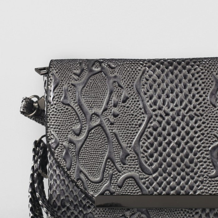 Клатч женский на молнии, 3 отдела, с ручкой, длинный ремень, цвет серый