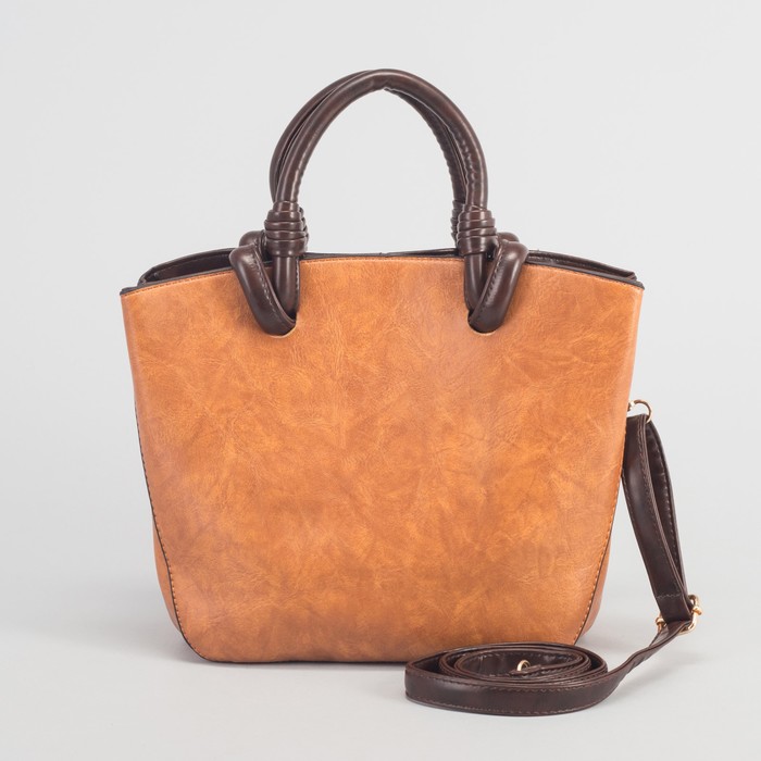 Сумка женская на магните, 3 отдела, длинный ремень, цвет рыжий