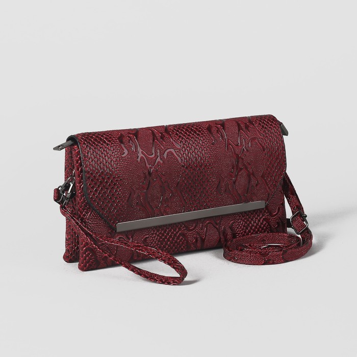 Клатч женский на молнии, 3 отдела, с ручкой, длинный ремень, цвет бордовый