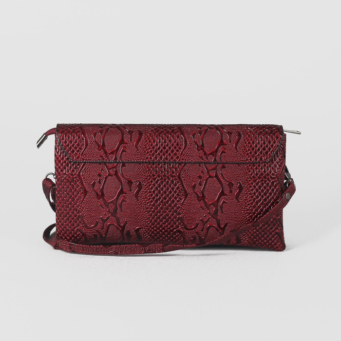 Клатч женский на молнии, 3 отдела, с ручкой, длинный ремень, цвет бордовый