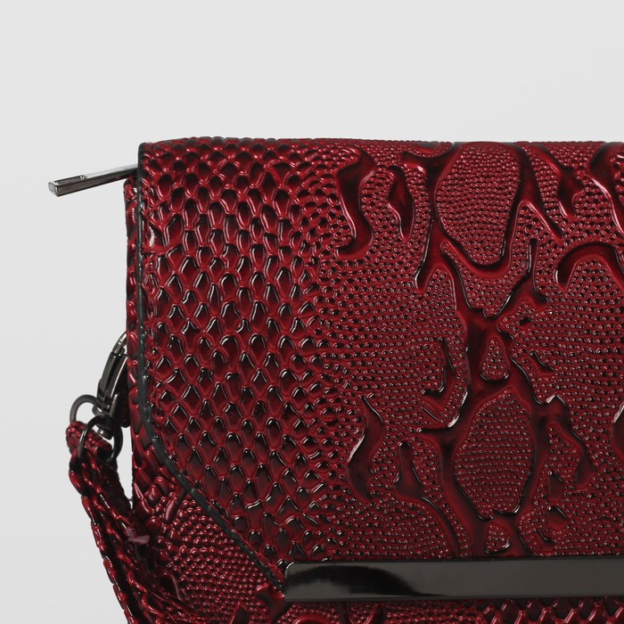 Клатч женский на молнии, 3 отдела, с ручкой, длинный ремень, цвет бордовый