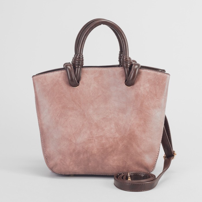 Сумка женская на магните, 3 отдела, длинный ремень, цвет пудра