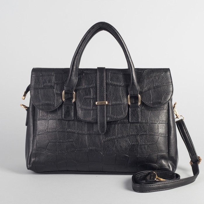 Сумка женская на молнии, 1 отдел, длинный ремень, цвет чёрный