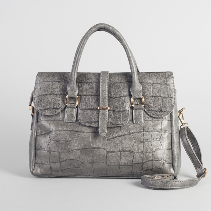 Сумка женская на молнии, 1 отдел, длинный ремень, цвет серый