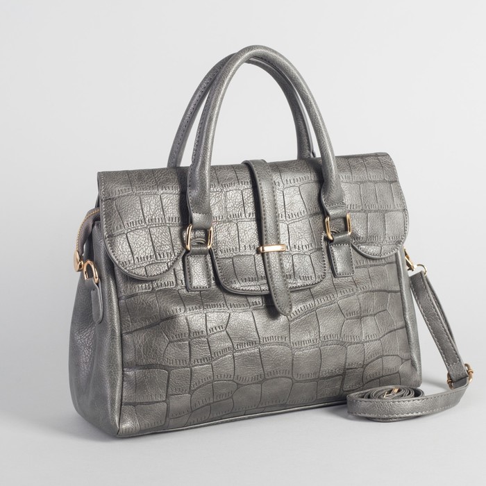 Сумка женская на молнии, 1 отдел, длинный ремень, цвет серый