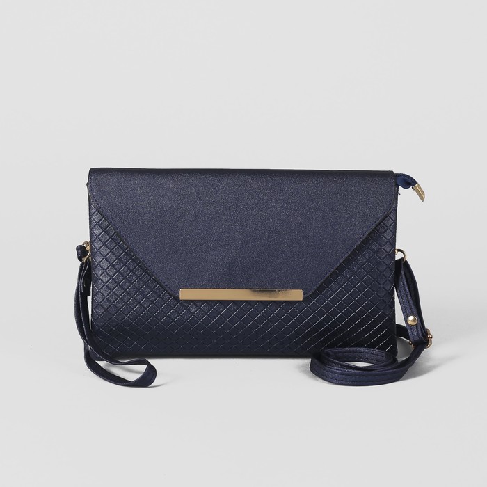 Клатч женский на молнии, 3 отдела, наружный карман, с ручкой, длинный ремень, цвет синий