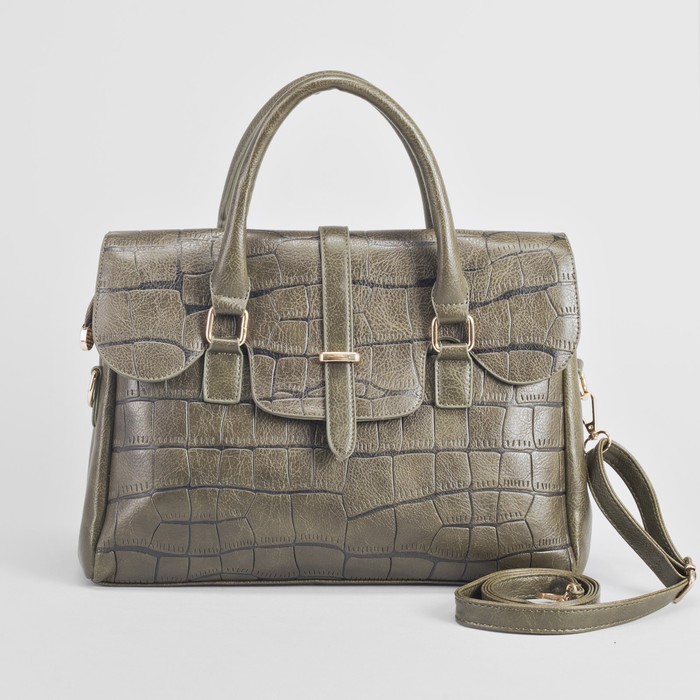 Сумка женская на молнии, 1 отдел, длинный ремень, цвет зелёный