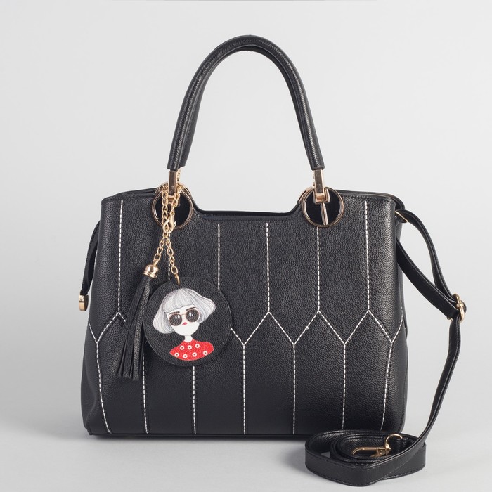 Сумка женская на молнии, 1 отдел с перегородкой, наружный карман, длинный ремень, цвет чёрный