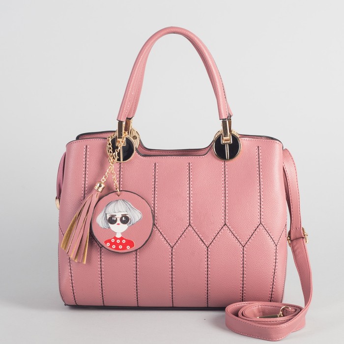 Сумка женская на молнии, 1 отдел с перегородкой, наружный карман, длинный ремень, цвет пудровый