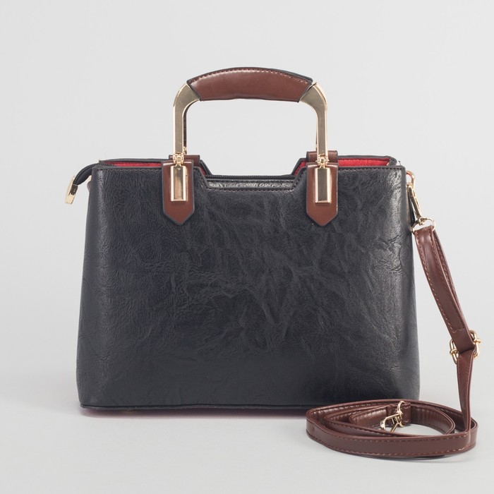 Сумка женская на молнии, 2 отдела, наружный карман, длинный ремень, цвет чёрно-красный