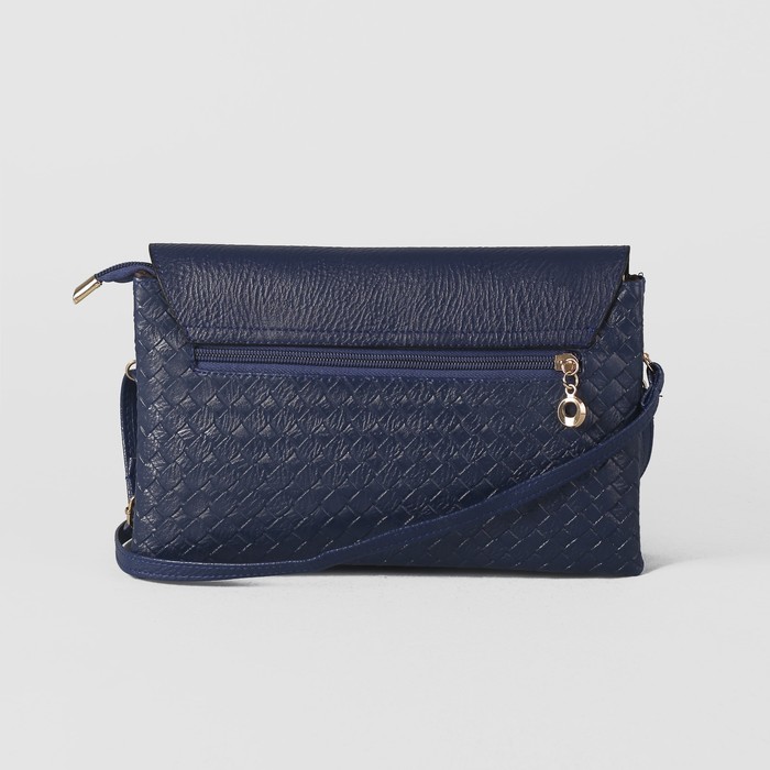 Клатч женский на молнии, 3 отдела, с ручкой, длинный ремень, цвет синий