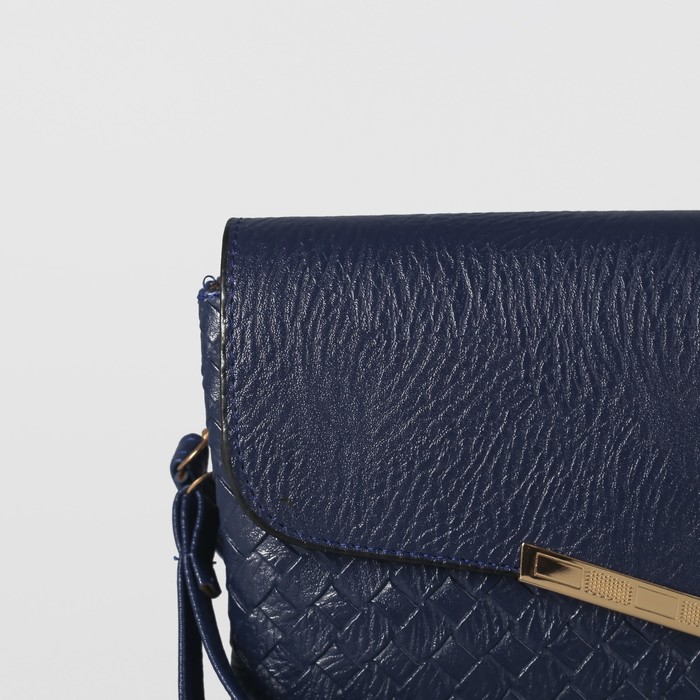 Клатч женский на молнии, 3 отдела, с ручкой, длинный ремень, цвет синий