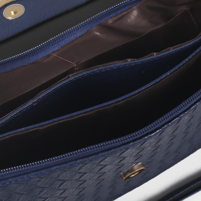 Клатч женский на молнии, 3 отдела, с ручкой, длинный ремень, цвет синий