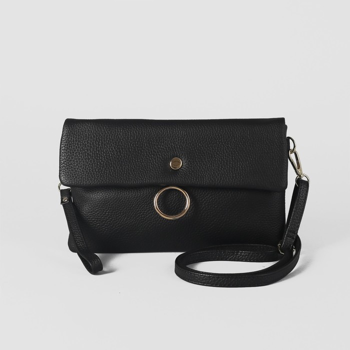 Сумка женская на молнии, 1 отдел, наружный карман, длинный ремень, цвет чёрный