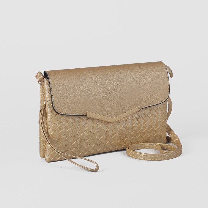 Клатч женский на молнии, 3 отдела, с ручкой, длинный ремень, цвет молочный