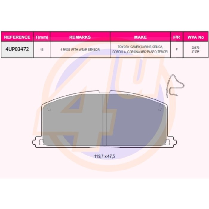 Колодки тормозные 4U 4UP03472