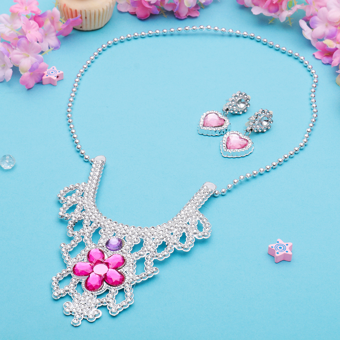 Набор детский "Выбражулька" 2 предмета: клипсы,колье,принцесска,сердце с цветочком,цвет МИКС 25434