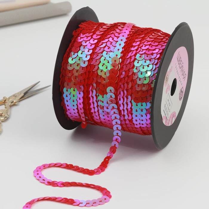 Лента декоративная пайетки, перламутр, ширина 6мм, 91±1м, №66, цвет красный