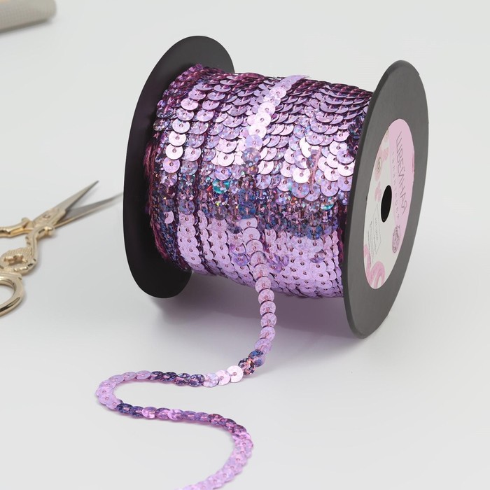 Лента декоративная пайетки, голография, ширина 6мм, 91±1м, B12, цвет розовый