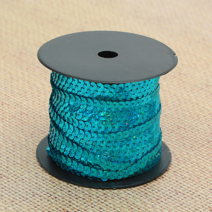 Лента декоративная пайетки, голография, ширина 6мм, 91±1м, B14, цвет морская волна