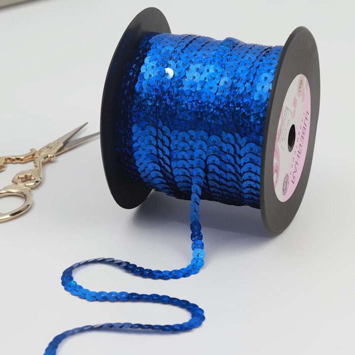 Лента декоративная пайетки, голография, ширина 6мм, 91±1м, B1, цвет синий