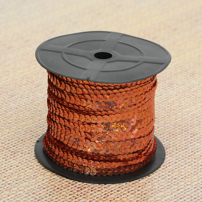 Лента декоративная пайетки, голография, ширина 6мм, 91±1м, B21, цвет медный