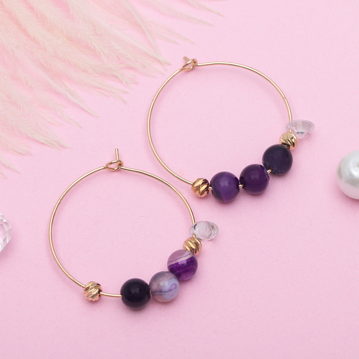 Серьги-кольца "Натурель" шар, цвет фиолетовый в золоте