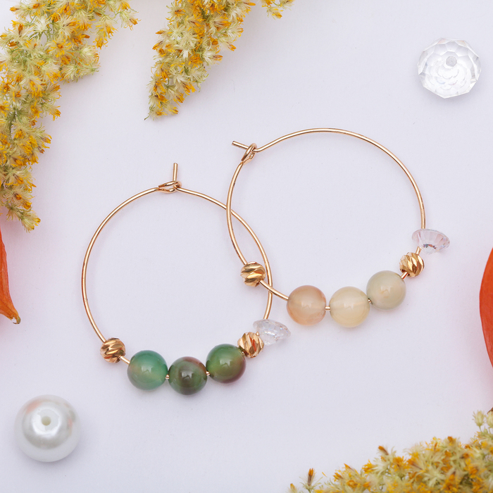 Серьги-кольца "Натурель" шар, цвет зелёный в золоте