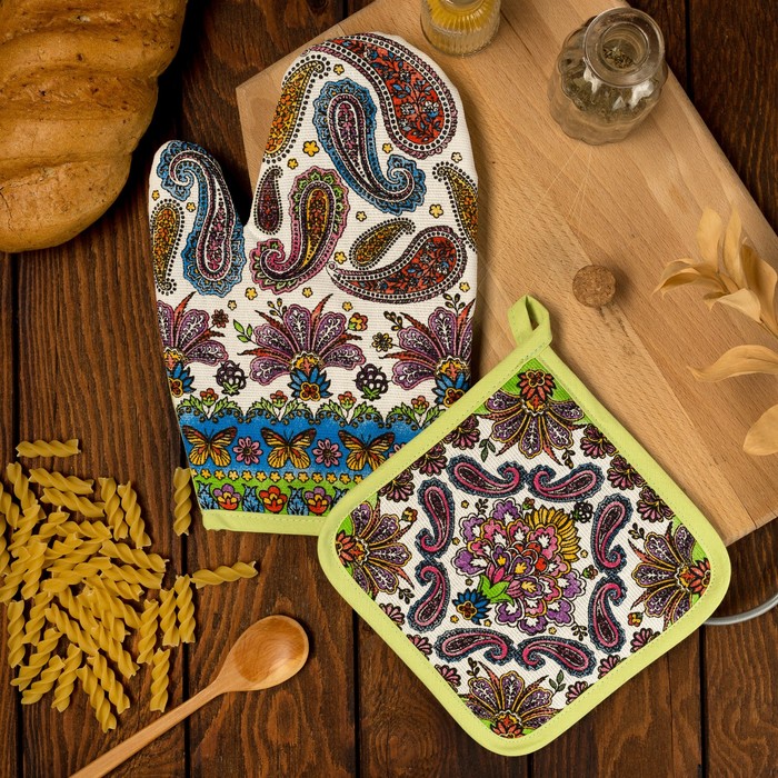 Набор "Доляна" Пейсли/вид 2,: варежка 18 х 26 см, прихватка 17 х 17 см, рогожка 162 г/м²