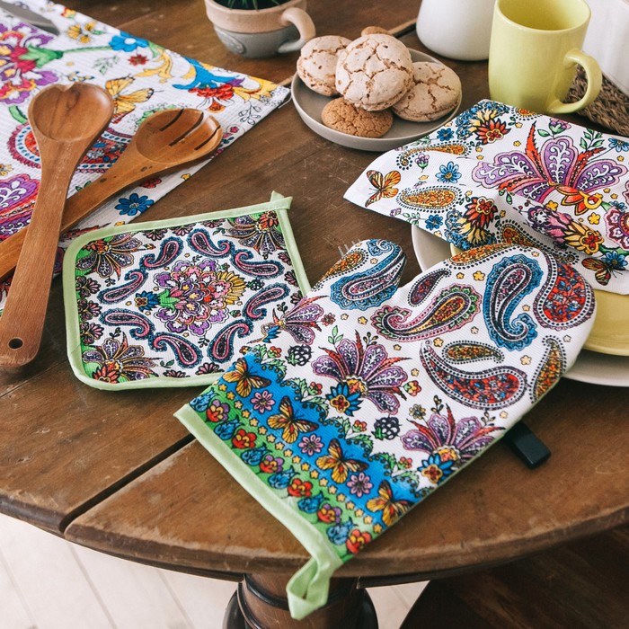 Набор "Доляна" Пейсли/вид 2,: варежка 18 х 26 см, прихватка 17 х 17 см, рогожка 162 г/м²