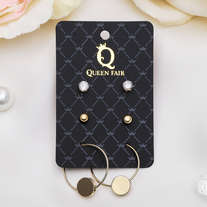 Пусеты 3 пары "Карамелька", цвет белый в золоте